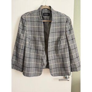 Evan Picone Black Label Boxy Plaid Blazer Black Grey